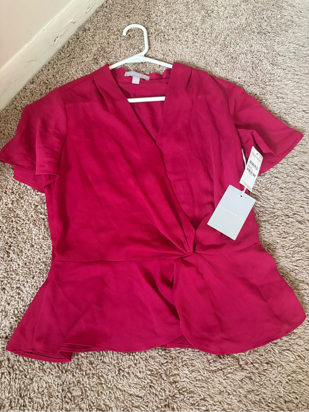 Chelsea28 Knot-Front Flutter Sleeve Blouse - Raspberry Pink